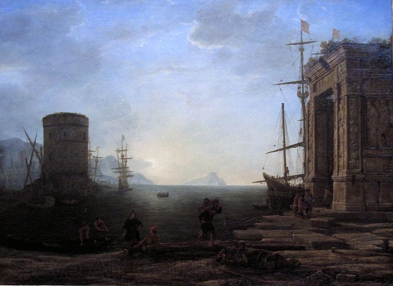 Gellee Claude,dit le Lorrain Harbour view at sunrise Spain oil painting art